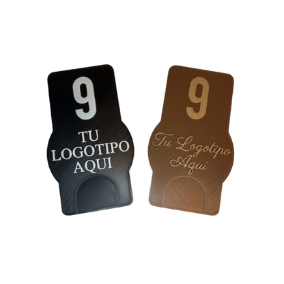 Etiqueta Marcamesa numero y logo